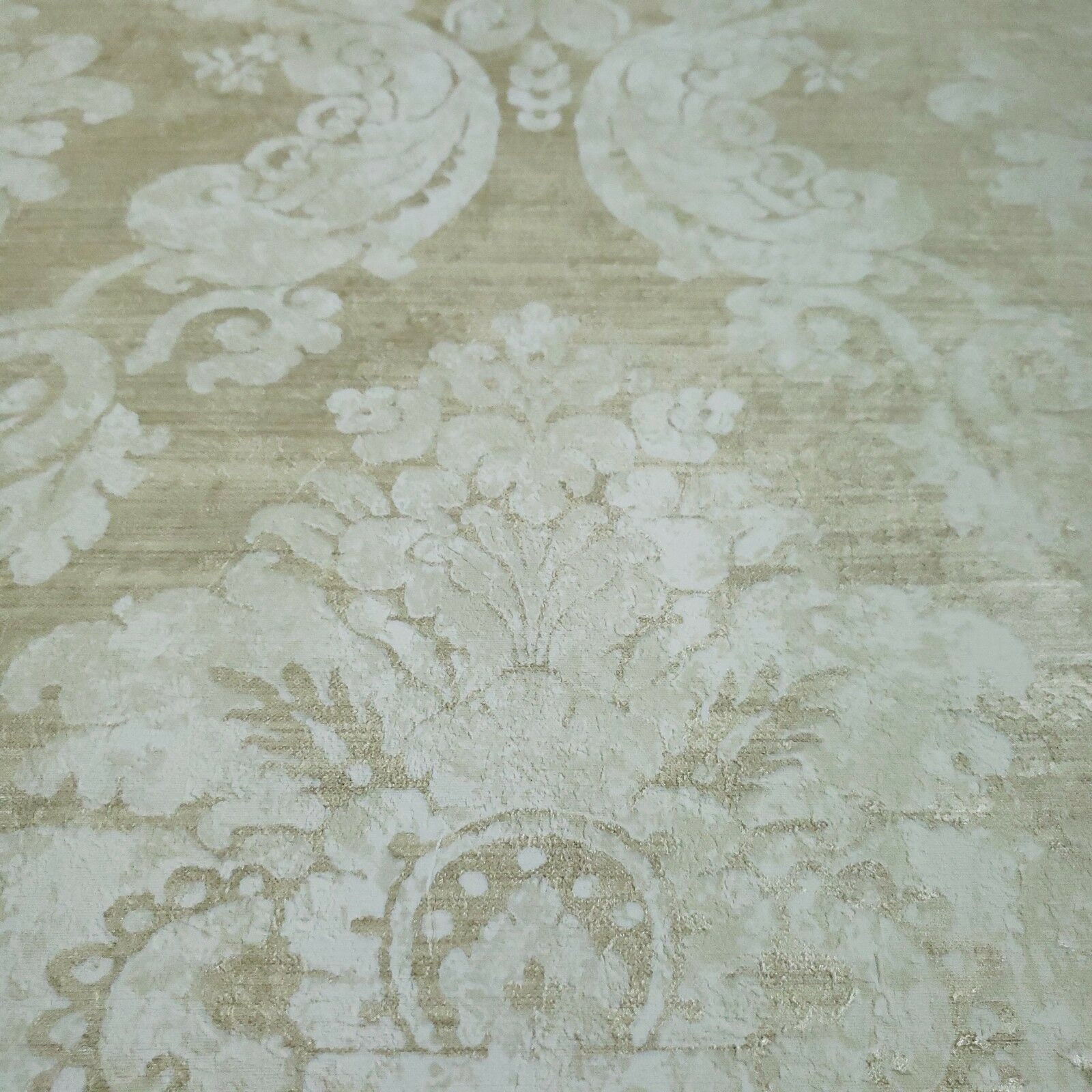Victorian Wallpaper Brass Gold Metallic off White Beige Damask Textured ...