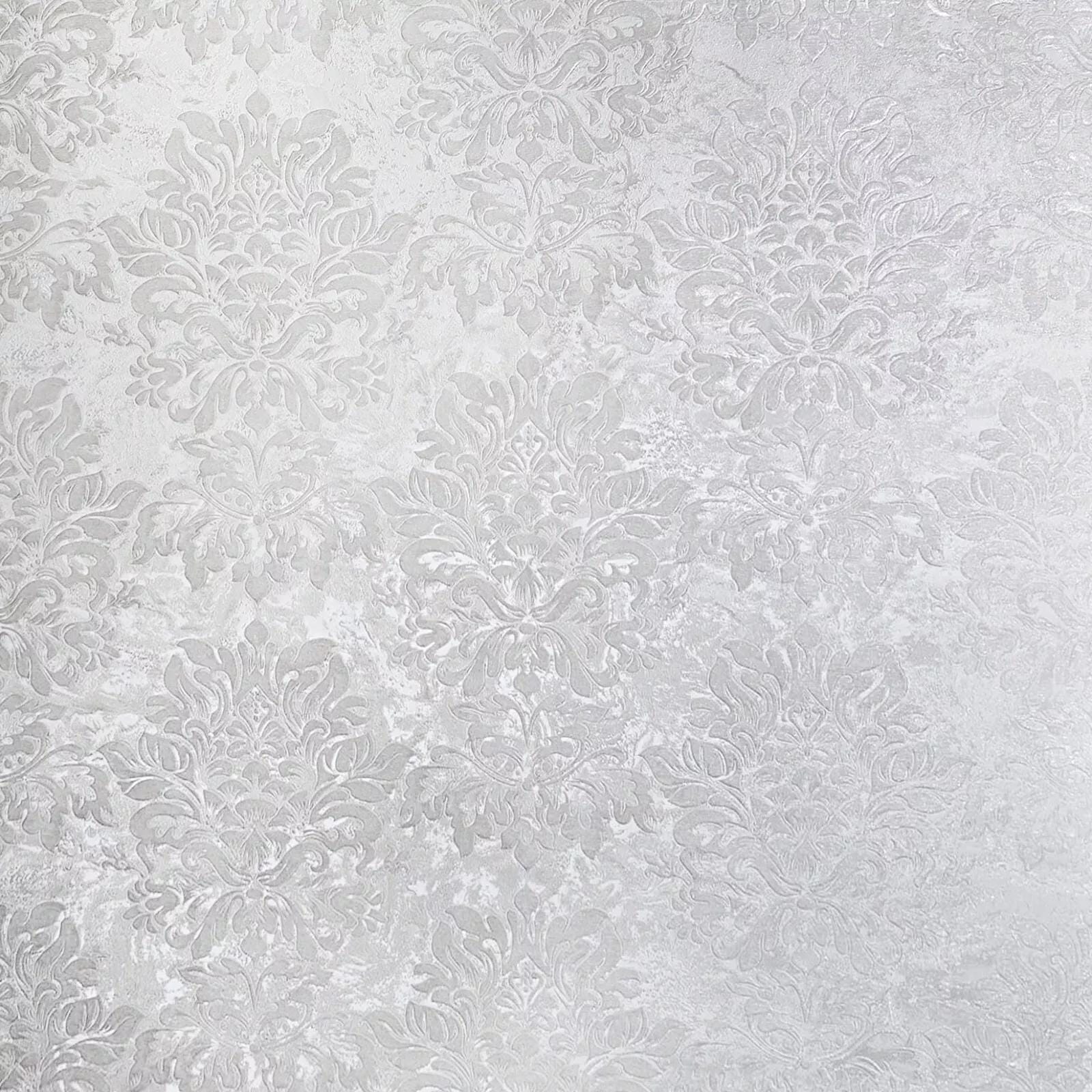 Cream off White Victorian Big Damask Faux Concrete Plaster Textured ...