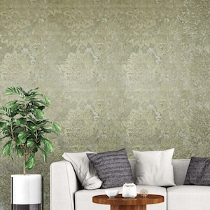 Taupe Tan Cream Gold Metallic Victorian Floral Damask Plaster Textured ...