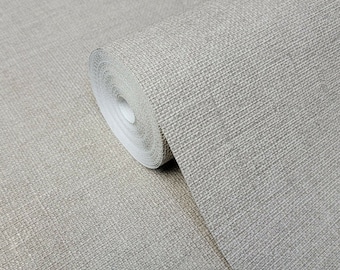 Contemporary Modern taupe plain faux fabric vinyl non woven textured Wallpaper