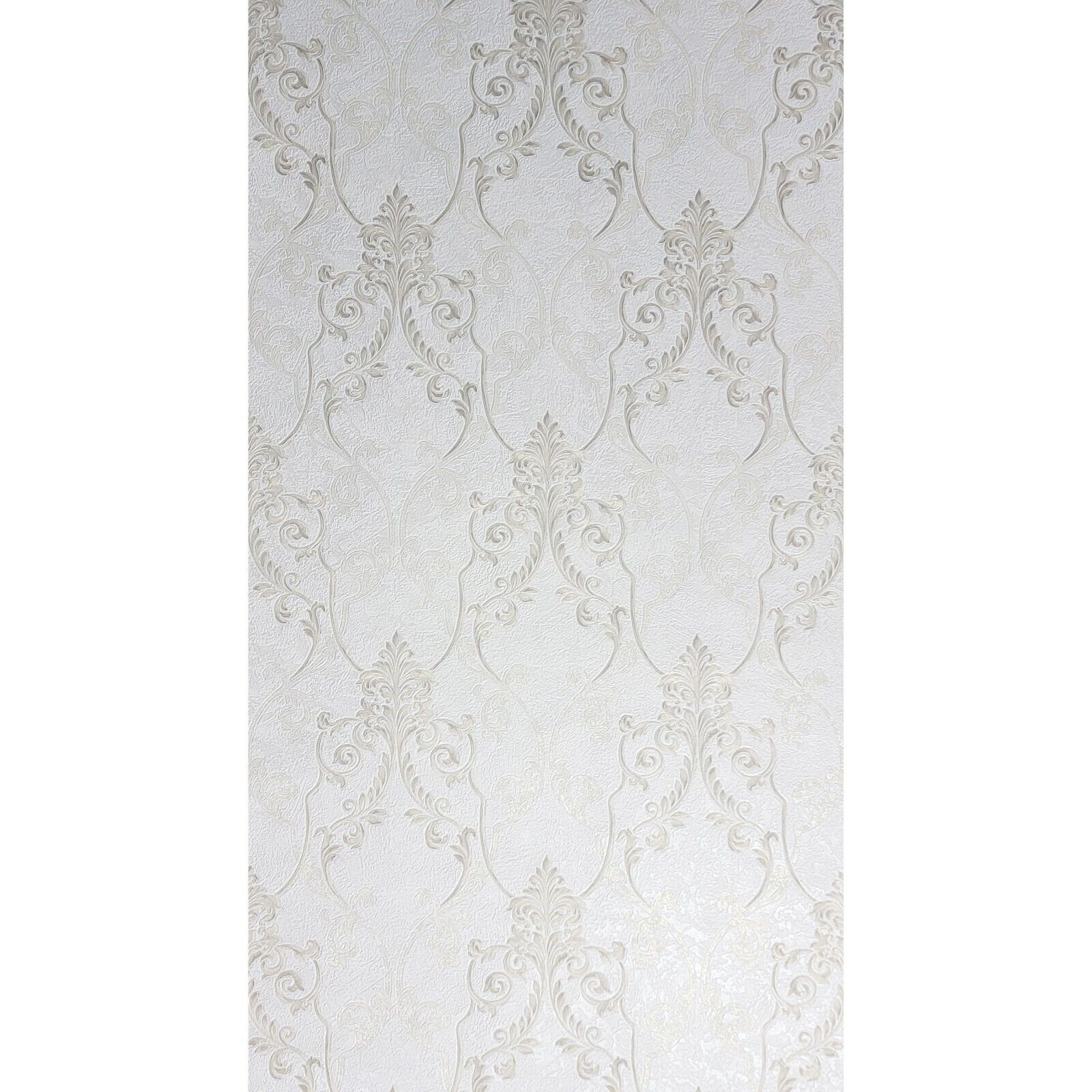 Ivory off White Brass Gold Metallic Victorian Damask Textured Wallpaper ...