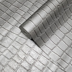 Crocodile faux skin gray silver metallic alligator leather textured wallpaper 3D