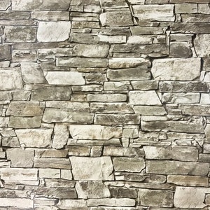 3D Faux Stone Brick Wallpaper - Taupe Brown/Gray - Modern Textured Vinyl Roll - Slavyanski