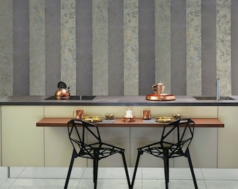 Striped Flocked Textured gray gold metallic flocking stripes velvet Wallpaper 3D