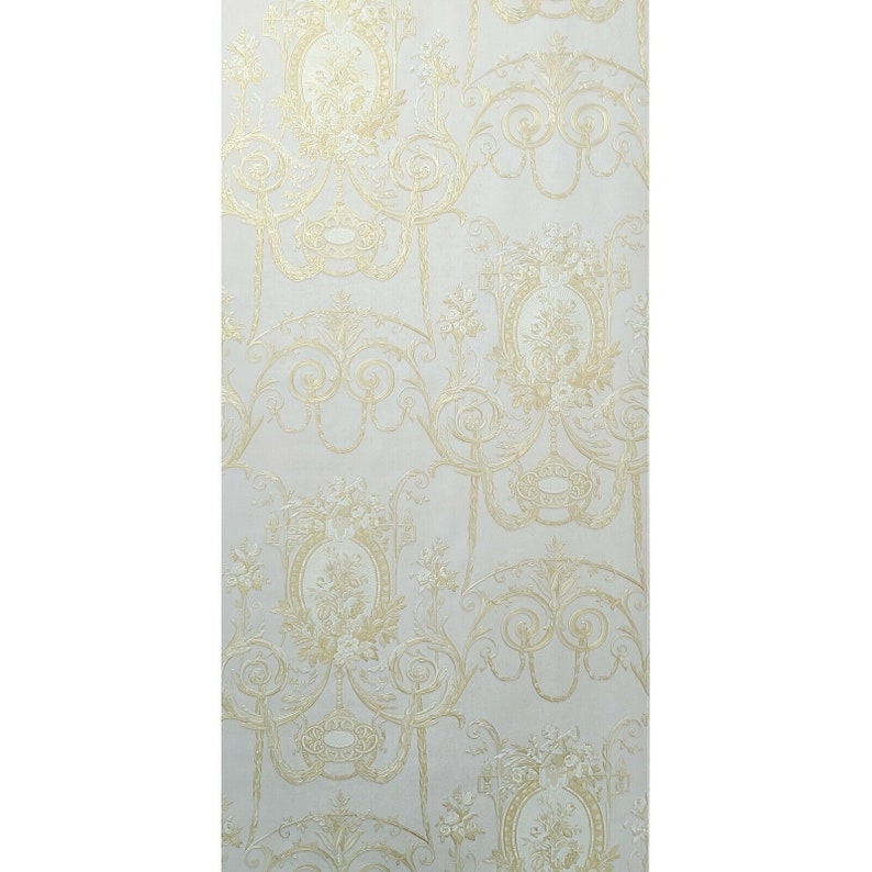 Floral Beige Cream Gold Metallic Textured Toile Damask Victorian ...