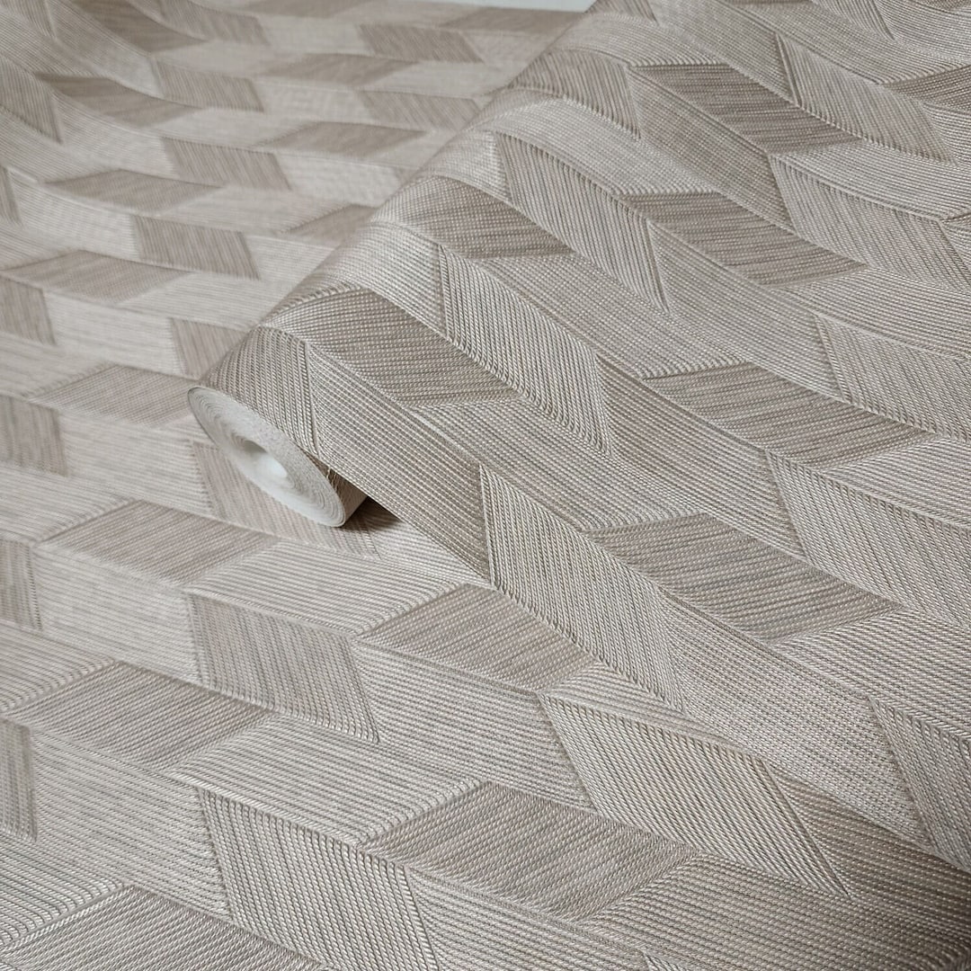 Tan Cream Parallelogram Herringbone Thread Lines Faux Fabric Textured ...