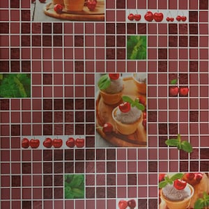 Vinyl Wallpaper wallcoverings textured mosaic kitchen cherry red burgundy tiles