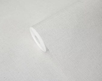 Plain contemporary Grayish off white faux linen fabric textured modern wallpaper