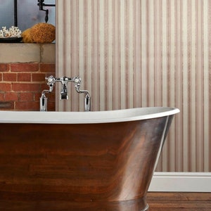 Embossed modern Wallpaper cream rose gold pink metallic stripes lines textured