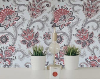Off white red gray flowers giacomo Bohemian Monarchos Paisley floral wallpaper
