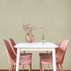 Textured beige gold metallic white art deco lines faux fabric modern wallpaper