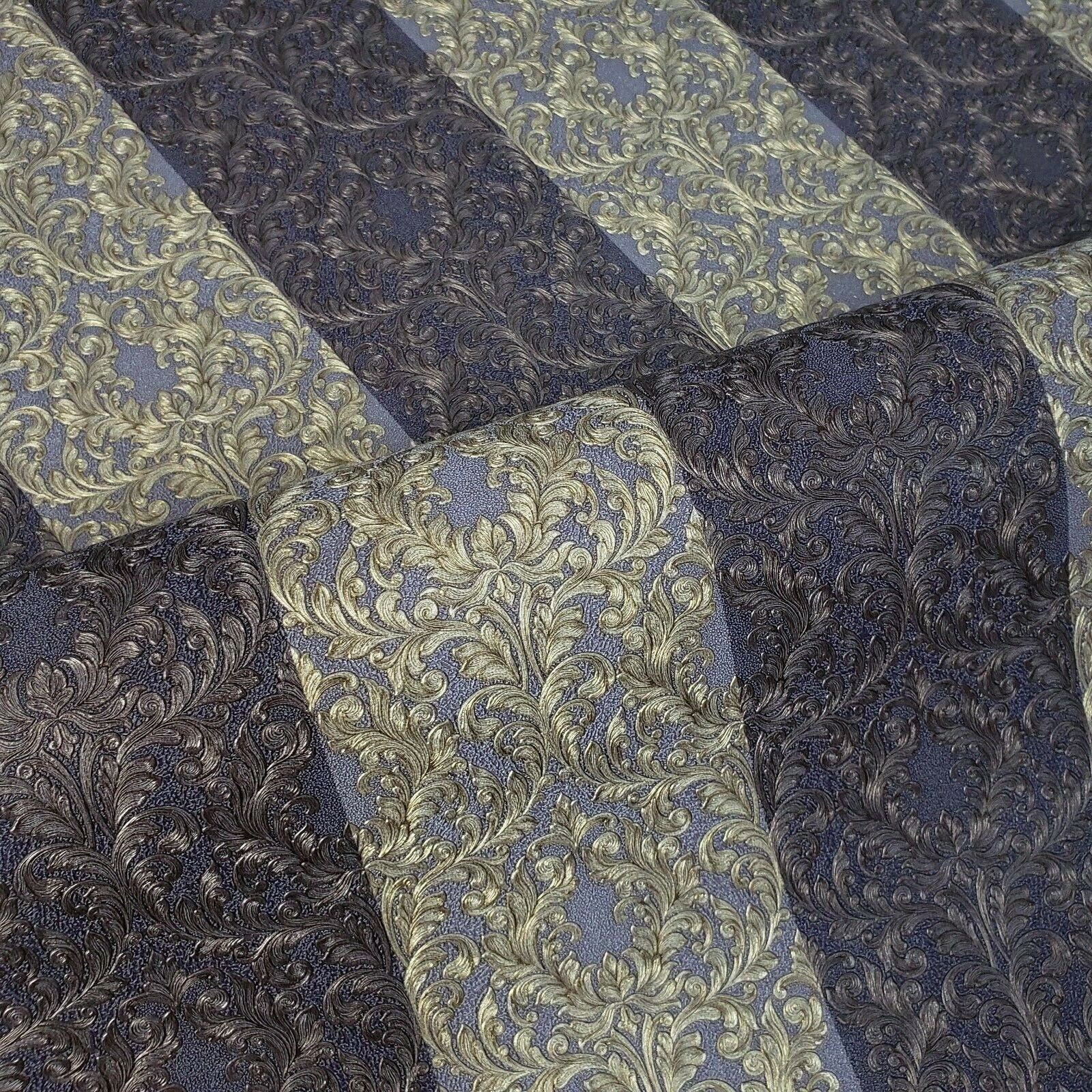 Wallpaper Striped Victorian Damask Purple Brass Gold Metallic Stripe ...