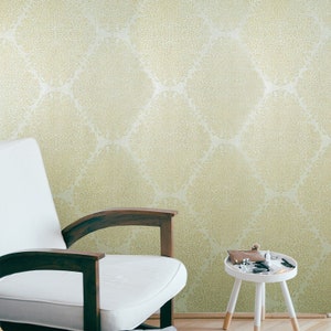 Floral beige yellow gold cream diamond damask faux fabric textured Wallpaper 3D
