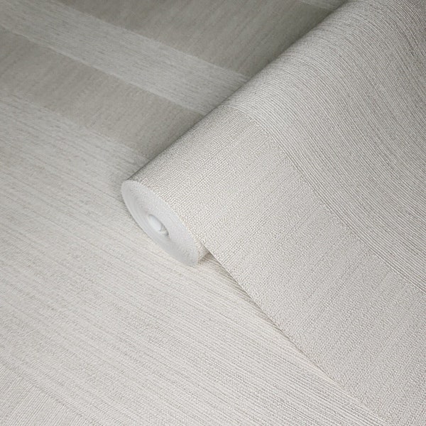 Modern Beige off white cream striped faux yarn fabric textured stripes wallpaper