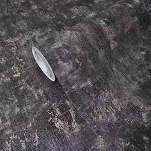 Faux Concrete textured distressed paint black rose gold metallic wallpaper rolls