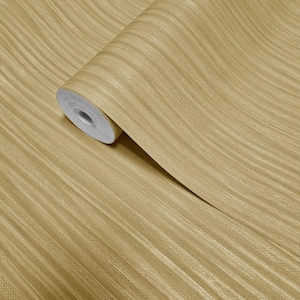 Yellow Beige gold metallic Textured plain vertical lines faux fabric Wallpaper