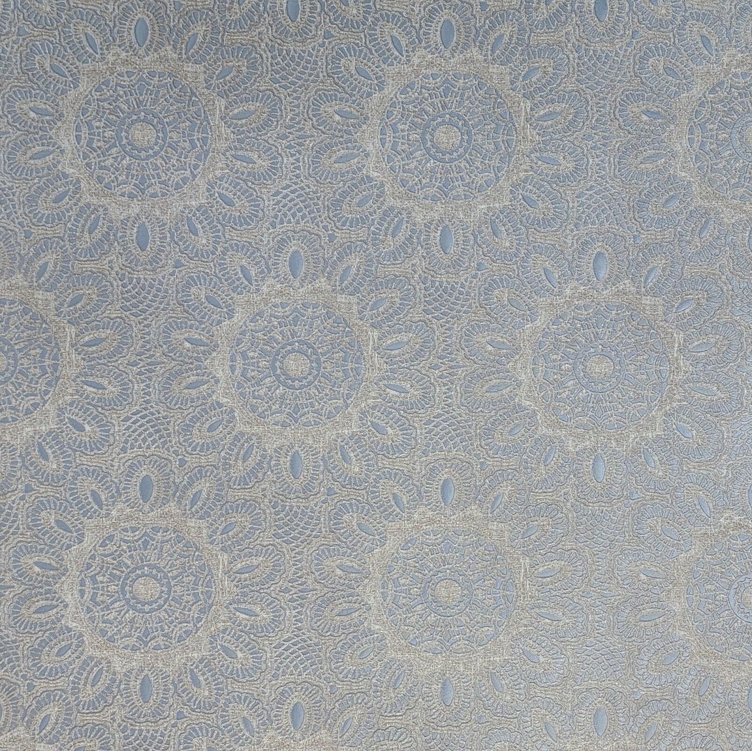 Buy Contemporary Lace Flowers Pattern Tan Gray Silver Metallic Faux ...