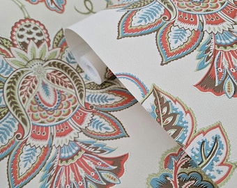 Beige cream giacomo Bohemian Monarchos Paisley floral pattern flowers wallpaper
