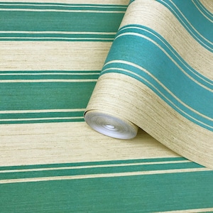 Striped flock Wallpaper flocked Green Gold Metallic Textured Flocking Velvet 3D