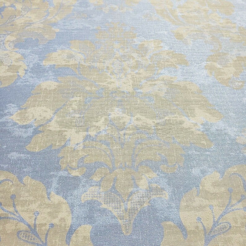 Vinyl Wallpaper Blue Beige Rustic Victorian Vintage Damask Etsy