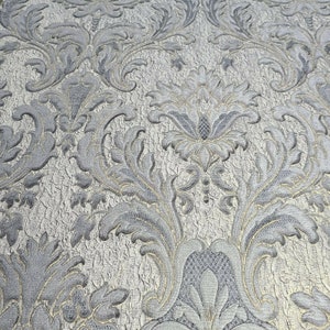 Gray Silver Gold Metallic Crashed Foil Textured Victorian Damask ...