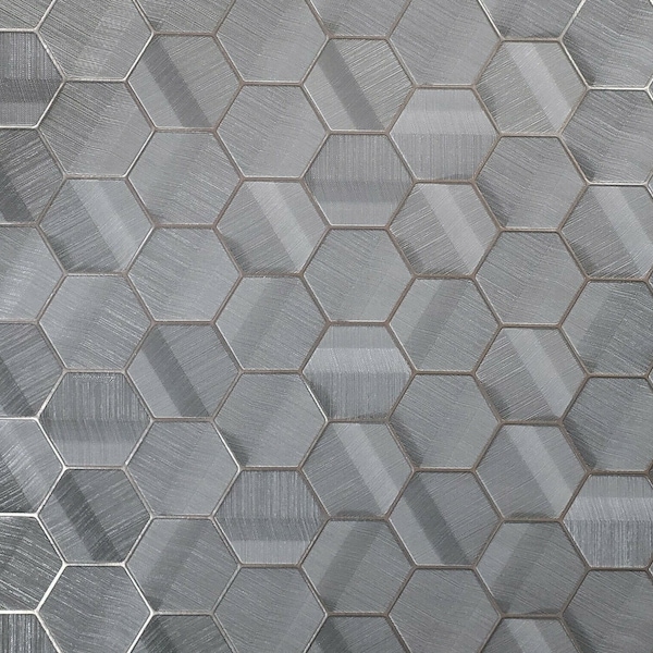 Hexagon Charcoal gray bronze metallic textured Wallpaper Geometric