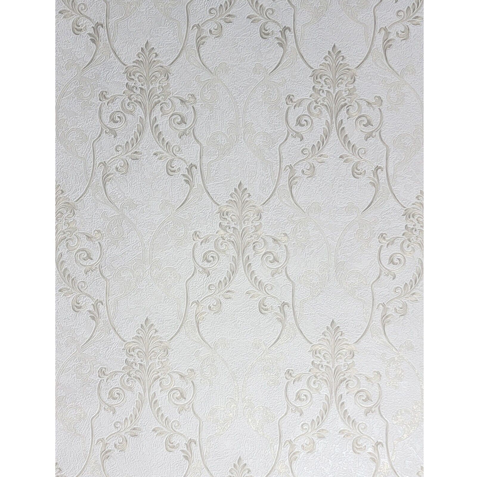 Ivory off White Brass Gold Metallic Victorian Damask Textured Wallpaper ...