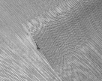 Distressed Gray silver metallic stria lines faux rusted metal textured Wallpaper