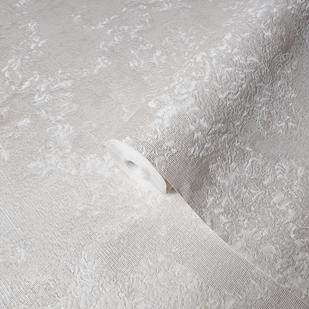 Modern Distressed Plain Ivory off White Faux Woven Fabric Textured ...