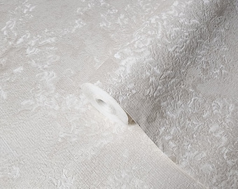 Modern Distressed plain ivory off white faux woven fabric textured Wallpaper 3D
