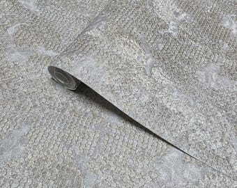 Dark Gray brass bronze metallic distressed fish scale plaster textured Wallpaper