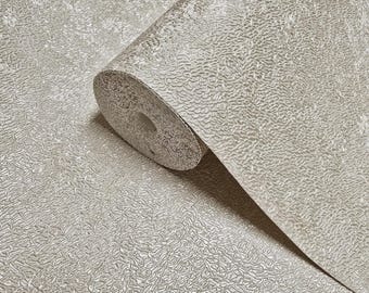 Taupe tan beige gold wallpaper heavy textured faux fish scale concrete plaster