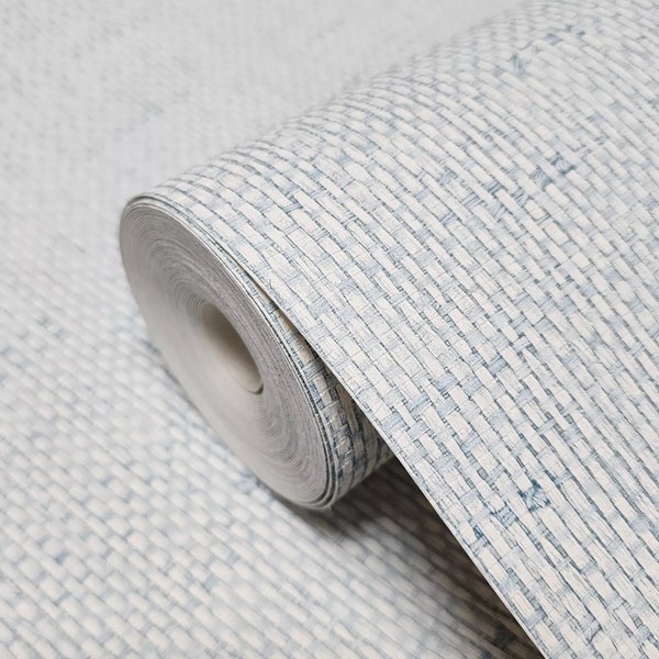 Sea breeze kaya light Blue faux paperweave basketweave fabric textured wallpaper