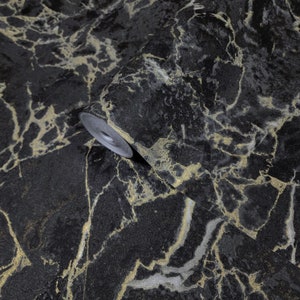 Charcoal black dark gray gold metallic faux cracked concrete textured wallpaper