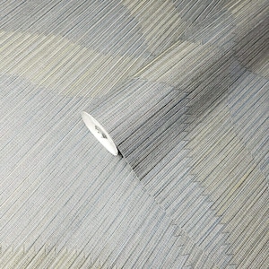 Textured Wallpaper Blue Gray Gold Diamond Stripes pattern Faux grasscloth Lines