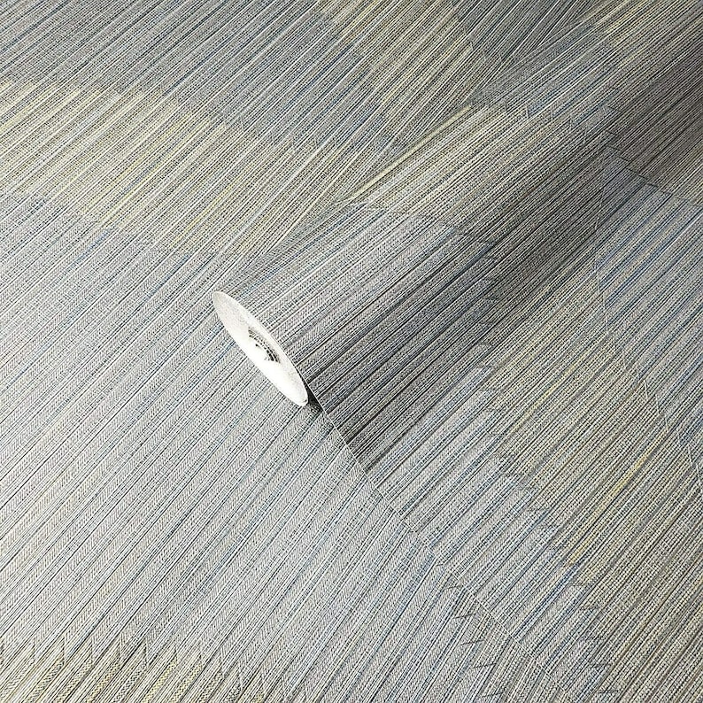 Textured Wallpaper Blue Gray Gold Diamond Stripes Pattern Faux Etsy