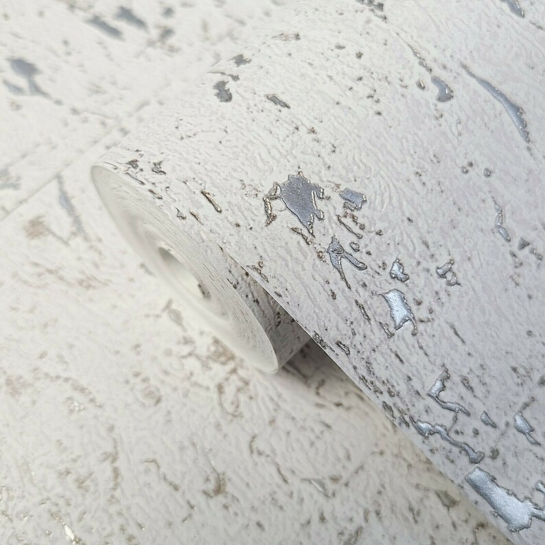 Contemporary Modern Faux Cork Wallpaper Rolls White Silver Etsy