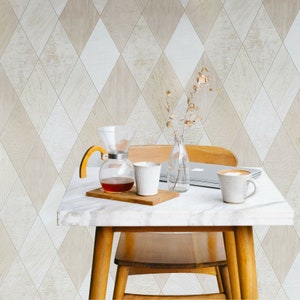 Wallpaper beige tan cream gold metallic Textured Modern diamond lines Tiles 3D