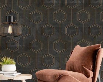 Hexagon Feature brown bronze metallc faux carbon textured Wallpaper 3D Geometric