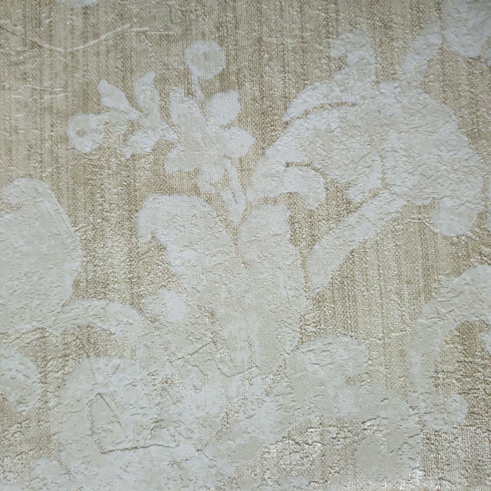 Victorian Wallpaper Brass Gold Metallic off White Beige Damask Textured ...