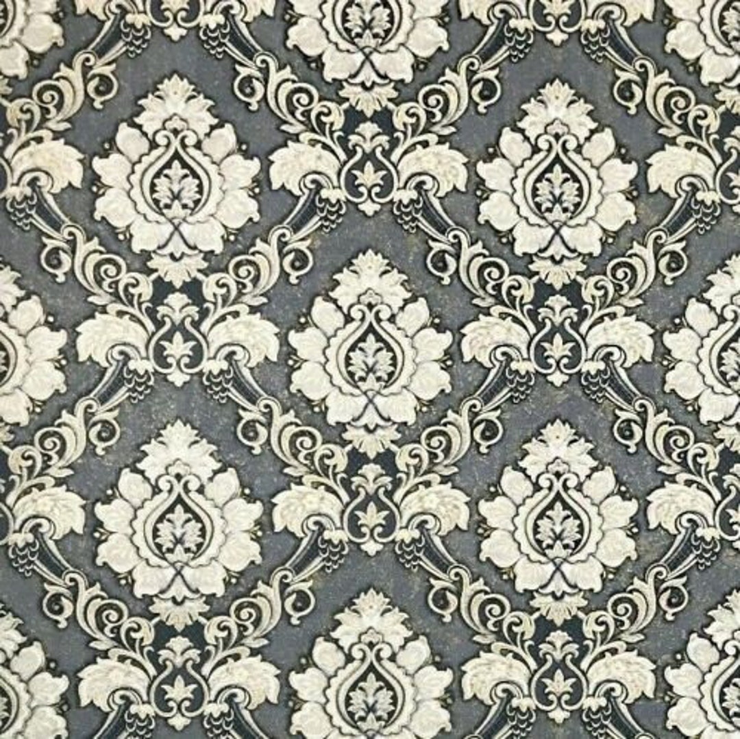 Embossed Wallpaper Textured Victorian Damask Gray Gold Metallic ...