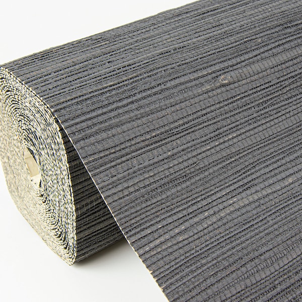 Charcoal matt dark gray Hemp natural Grasscloth Wallpaper