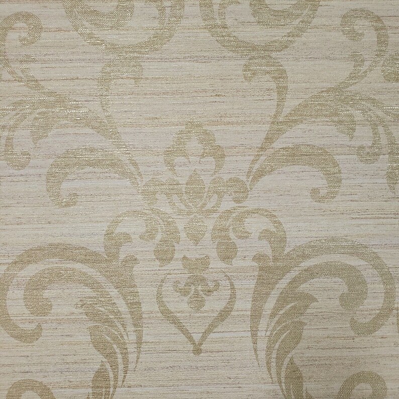 Victorian Brass Damask Taupe Tan Gold Metallic Faux Grasscloth Texture ...