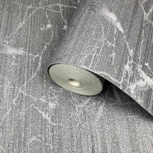 Wallpaper charcoal Gray metallic Textured Plain faux industrial metal lines 3D