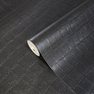 Modern Animal Crocodile faux skin black alligator leather textured wallpaper 3D