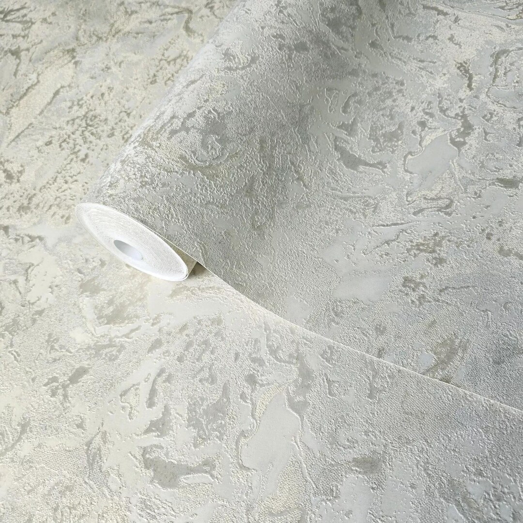 Grayish Ivory off White Gold Metallic Faux Plaster Textured Modern ...