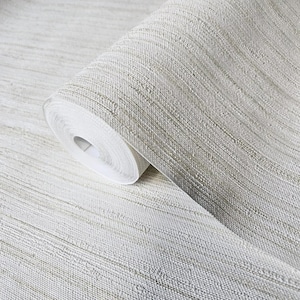 Ivory off white gold metallic faux thread stria lines fabric textured Wallpaper