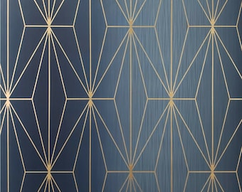 Diamond Triangle Geometric lines wallpaper navy blue bronze Metallic Textured 3D