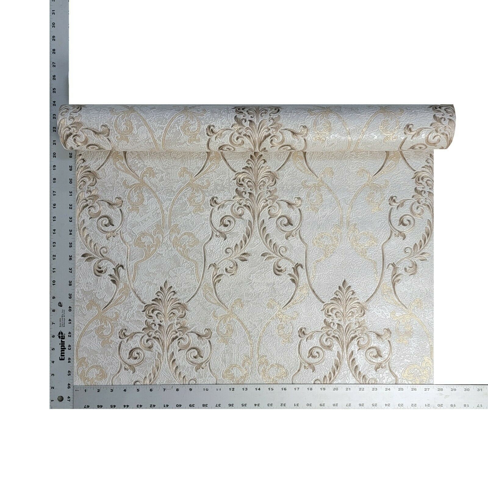 Grayish off White Bronze Gold Metallic Victorian Damask Textured ...
