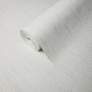 Modern plain embossed White faux fabric textured stria lines texture Wallpaper